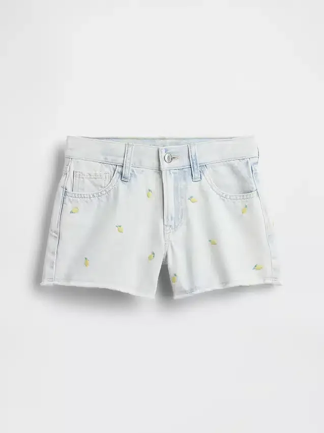 Pantalones cortos de mezclilla para niños de talle bajo con bordado de limones