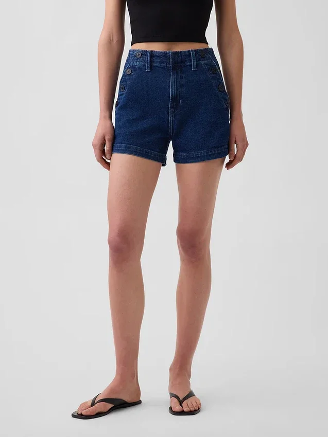 Pantalones cortos de mezclilla rectos, holgados y estilo marinero, de talle alto de 3.5"