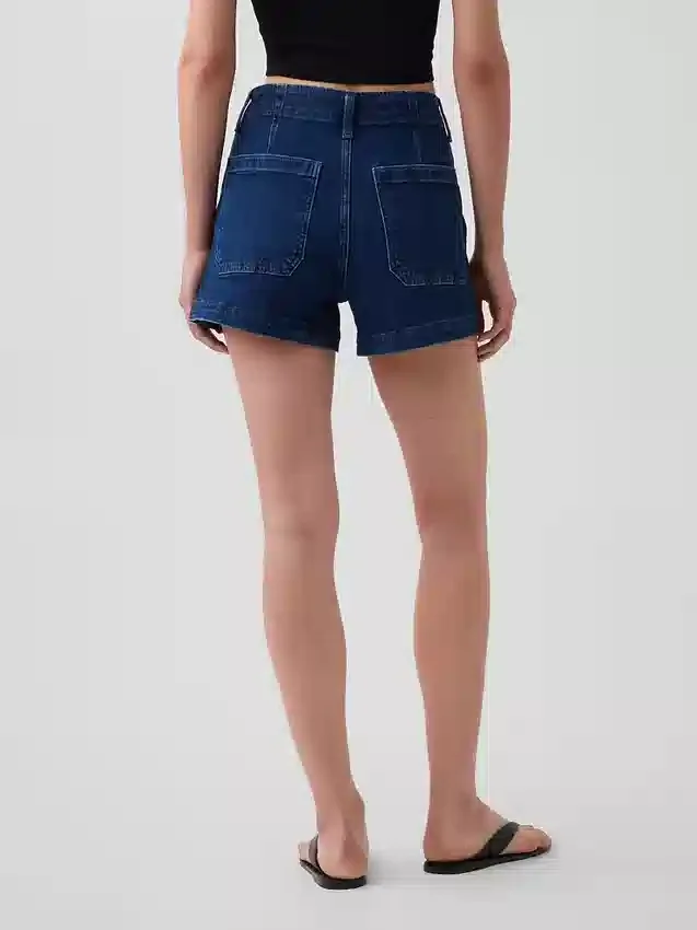 Pantalones cortos de mezclilla rectos, holgados y estilo marinero, de talle alto de 3.5"