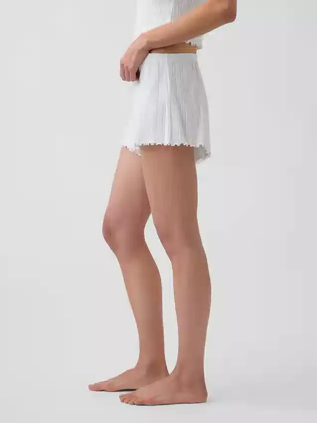 Pantalones cortos de pijama de punto pointelle con dobladillo ondulado