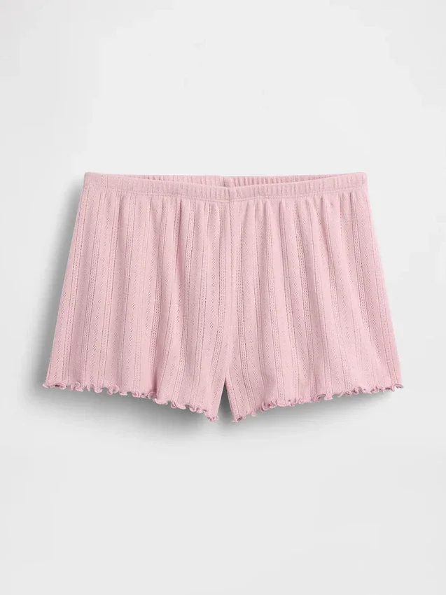 Pantalones cortos de pijama de punto pointelle con dobladillo ondulado
