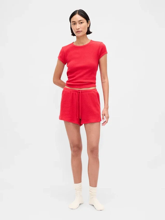 Pantalones cortos de pijama de punto waffle