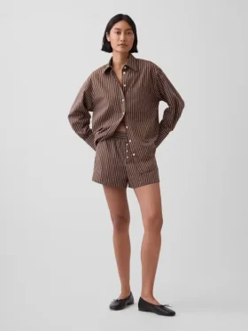 Pantalones cortos de popelín de algodón orgánico a rayas