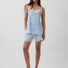 Pantalones cortos de talle medio de 4" con ribete de encaje y mezcla de lino