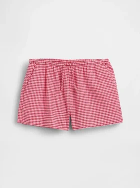 Pantalones cortos fáciles de poner de lino y algodón con estampado de cuadros vichy para niños