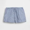 Pantalones cortos fáciles de poner de lino y algodón con estampado de cuadros vichy para niños