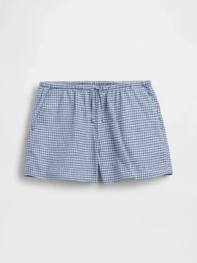Pantalones cortos fáciles de poner de lino y algodón con estampado de cuadros vichy para niños