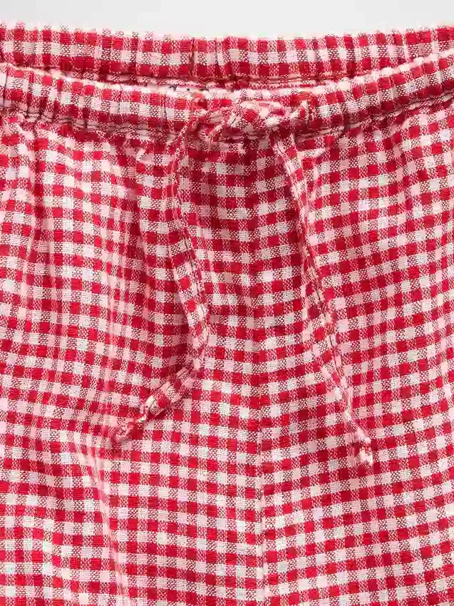 Pantalones cortos fáciles de poner de lino y algodón con estampado de cuadros vichy para niños