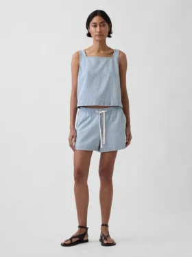 Pantalones cortos fáciles de poner de mezclilla a rayas ultrasuaves