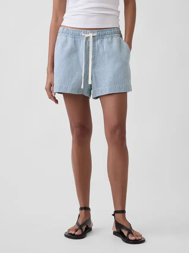 Pantalones cortos fáciles de poner de mezclilla a rayas ultrasuaves