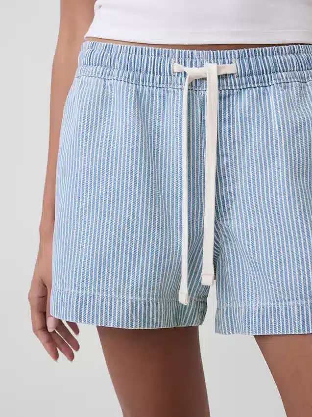 Pantalones cortos fáciles de poner de mezclilla a rayas ultrasuaves