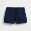 Pantalones cortos fáciles de poner para niños de lino y algodón con ribete de encaje