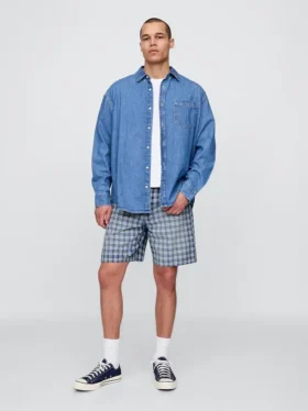 Pantalones cortos holgados de mezclilla a cuadros estilo años 90