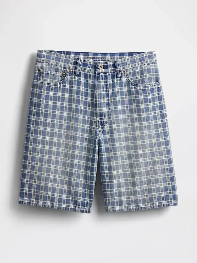 Pantalones cortos holgados de mezclilla a cuadros estilo años 90