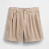 Pantalones cortos plisados de sarga de talle medio de 6"