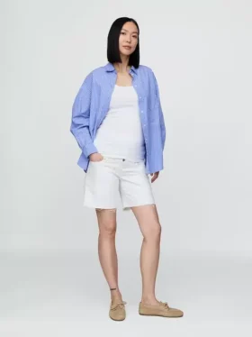 Pantalones cortos premamá de mezclilla de 7" con panel completo