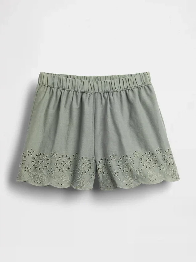 Pantalones cortos sin cordón con dobladillo de ojales para bebés y niños pequeños