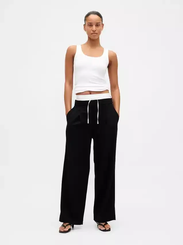 Pantalones de cintura media con doble cintura