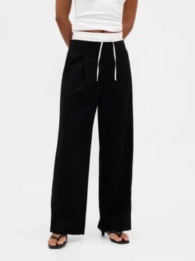 Pantalones de cintura media con doble cintura