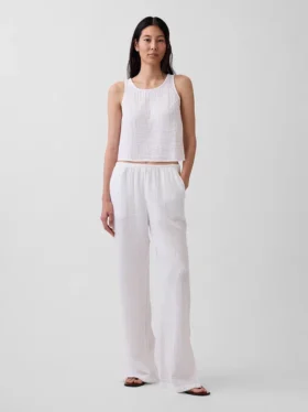 Pantalones de gasa de algodón con dobladillo abierto