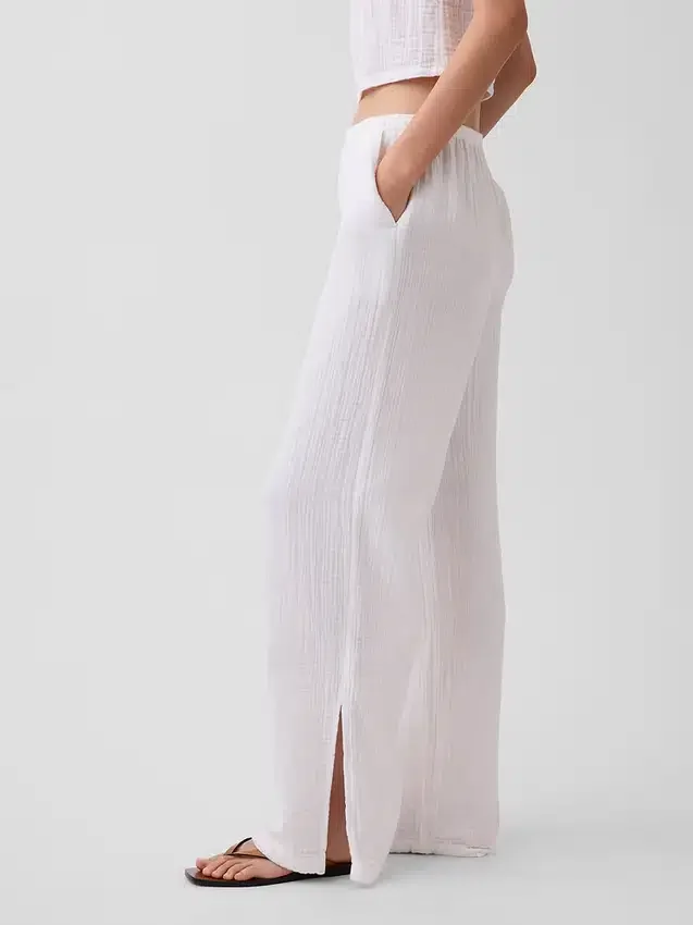 Pantalones de gasa de algodón con dobladillo abierto