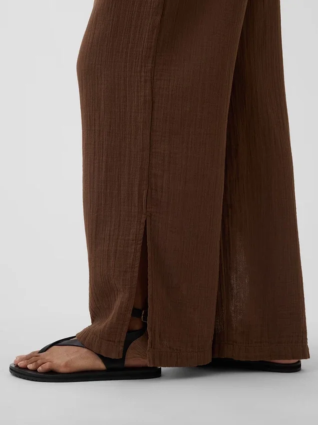 Pantalones de gasa de algodón con dobladillo abierto