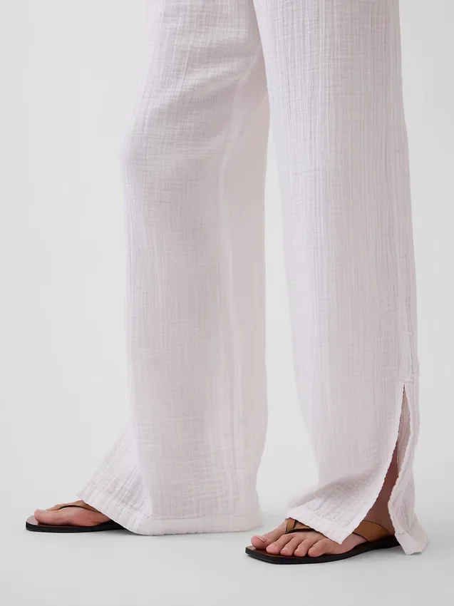 Pantalones de gasa de algodón con dobladillo abierto
