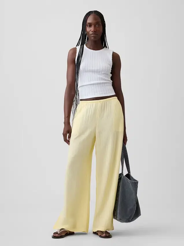 Pantalones de gasa de algodón con dobladillo abierto