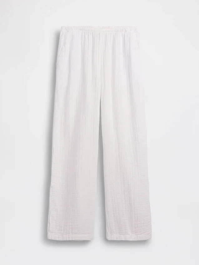 Pantalones de gasa de algodón con dobladillo abierto