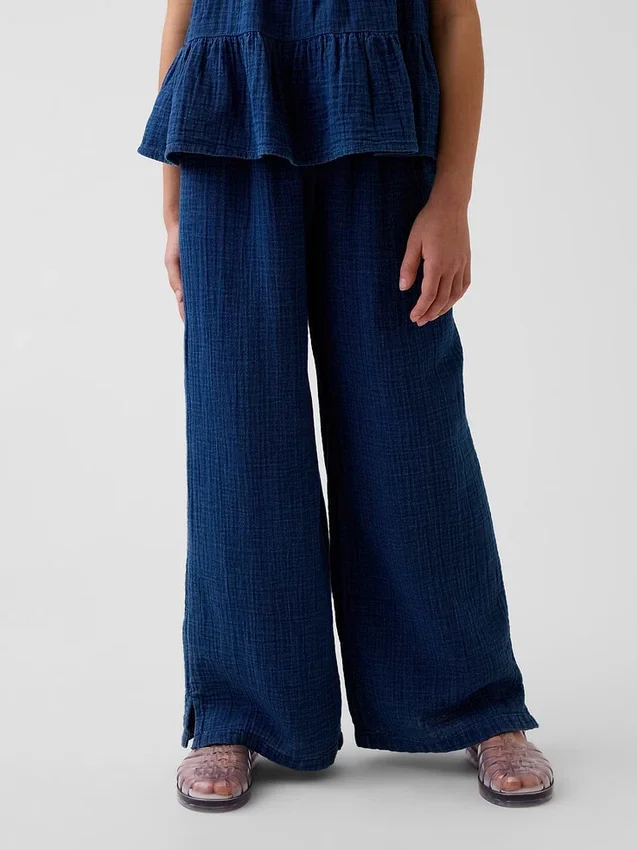 Pantalones de gasa de algodón para niños, de corte holgado y pierna ancha