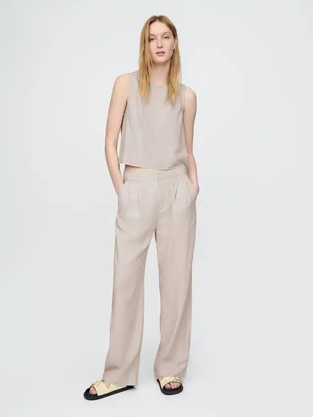 Pantalones de mezcla de lino de talle alto 365
