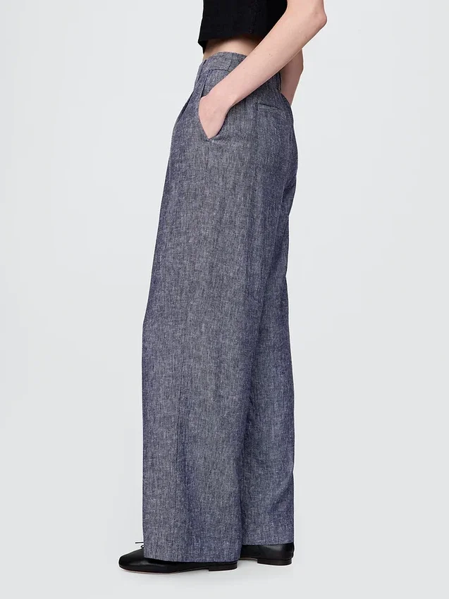 Pantalones de mezcla de lino de talle alto 365