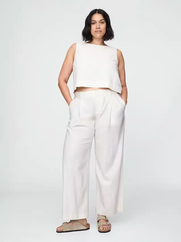 Pantalones de mezcla de lino de talle bajo 365