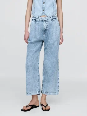 Pantalones de mezclilla de talle alto ultrasuaves con pliegues hasta el tobillo 365