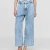 Pantalones de mezclilla de talle alto ultrasuaves con pliegues hasta el tobillo 365