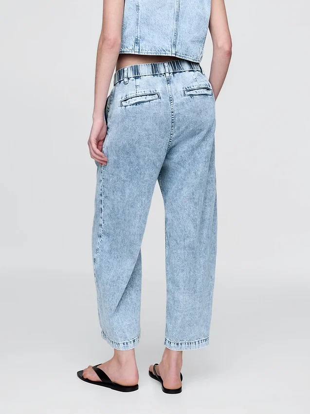 Pantalones de mezclilla de talle alto ultrasuaves con pliegues hasta el tobillo 365