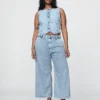 Pantalones de mezclilla de talle alto ultrasuaves con pliegues hasta el tobillo 365