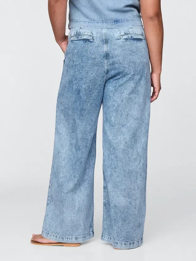 Pantalones de mezclilla plisados ultrasuaves de talle alto 365