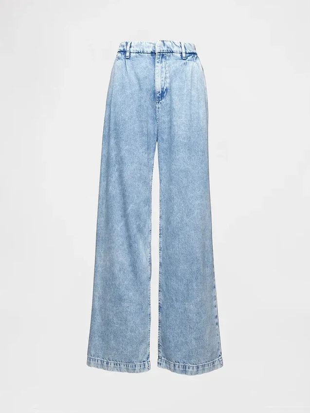 Pantalones de mezclilla plisados ultrasuaves de talle alto 365