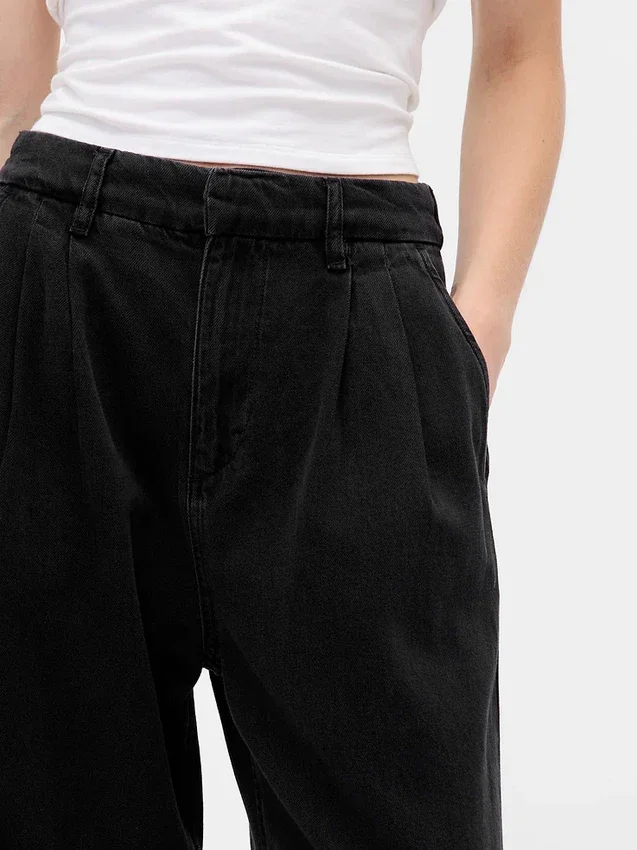 Pantalones de mezclilla plisados ultrasuaves de talle alto 365