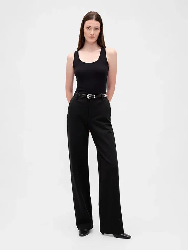 Pantalones de pierna ancha de doble tejido y talle alto