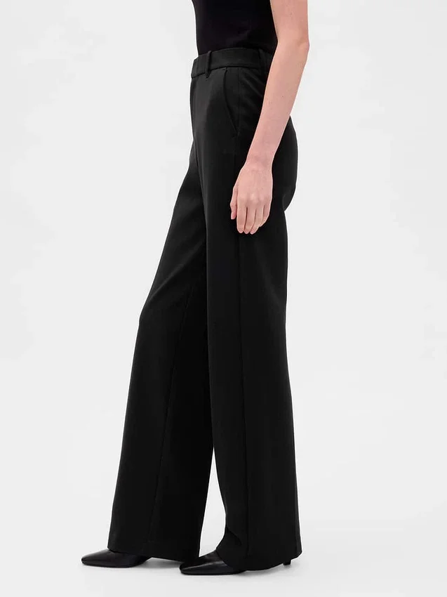 Pantalones de pierna ancha de doble tejido y talle alto