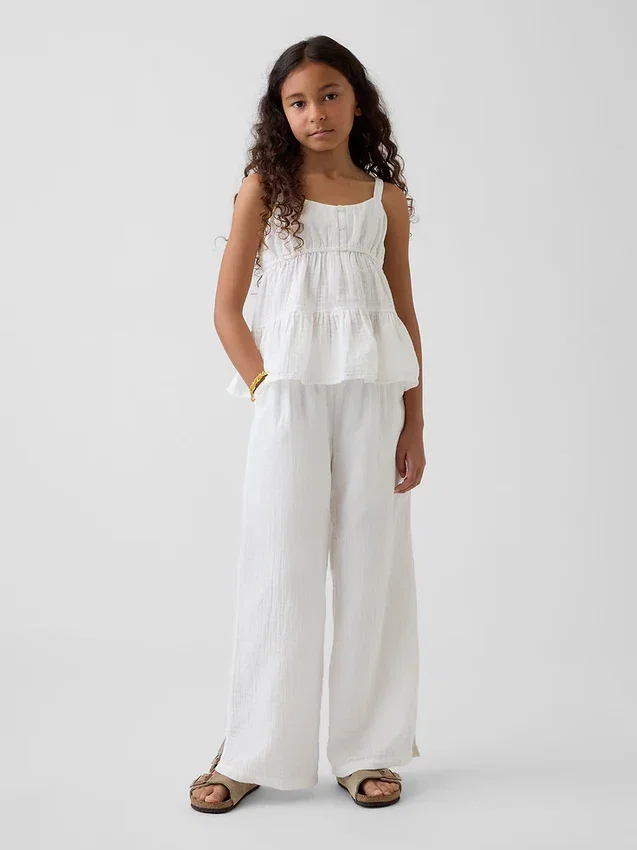 Pantalones de pierna ancha de gasa de algodón para niños