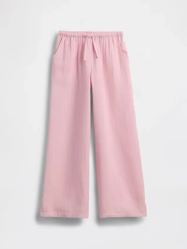 Pantalones de pierna ancha de gasa de algodón para niños