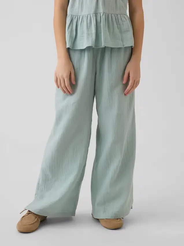 Pantalones de pierna ancha de gasa de algodón para niños