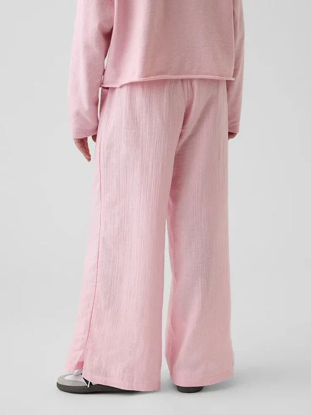 Pantalones de pierna ancha de gasa de algodón para niños
