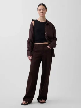 Pantalones de pierna ancha de mezcla de lino y algodón