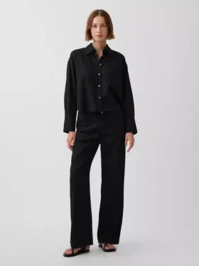 Pantalones de pierna ancha de mezcla de lino y algodón