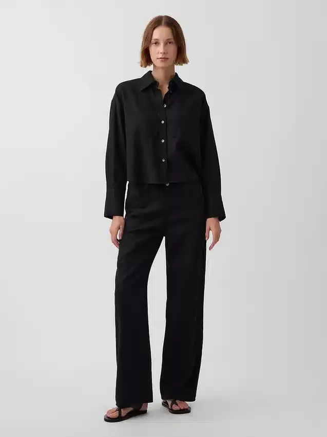 Pantalones de pierna ancha de mezcla de lino y algodón