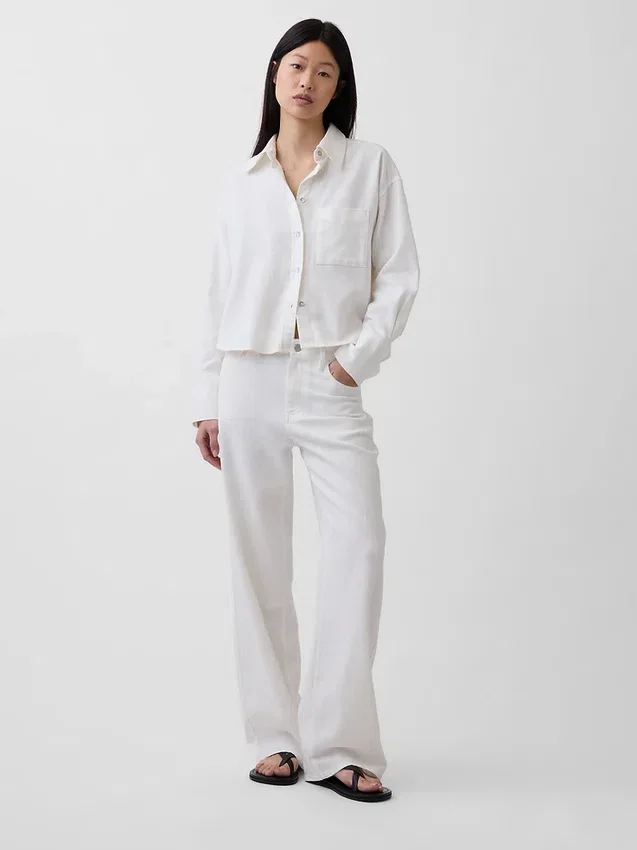Pantalones de pierna ancha de mezcla de lino y algodón